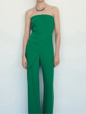 Mango Strapless Emerald Green Jumpsuit